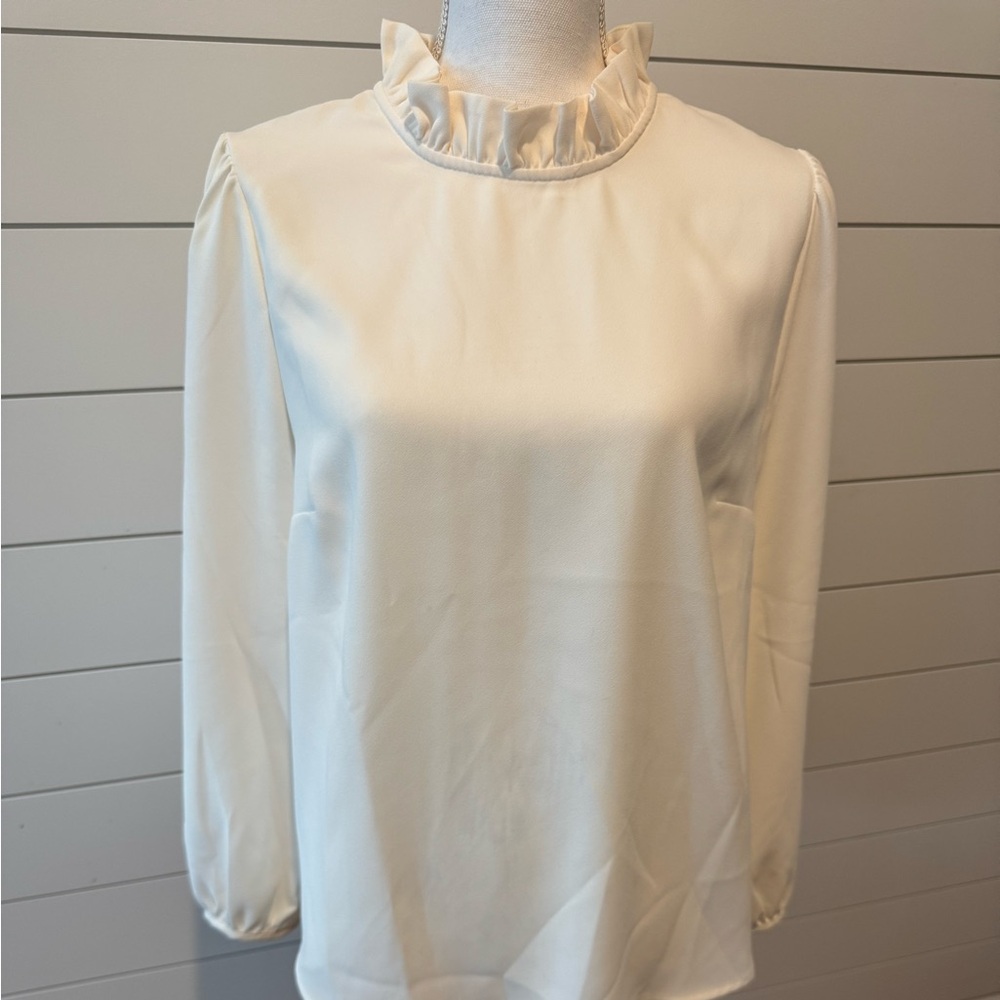 J. Crew Cream Ruffle Neck Blouse